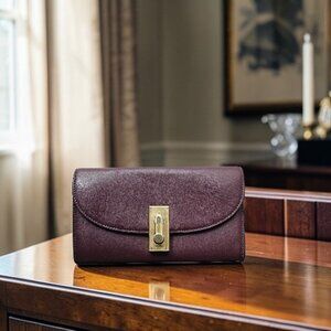 Marc Jacobs West End Gilded Turnlock Flap Leather Long Maroon Wallet Rare